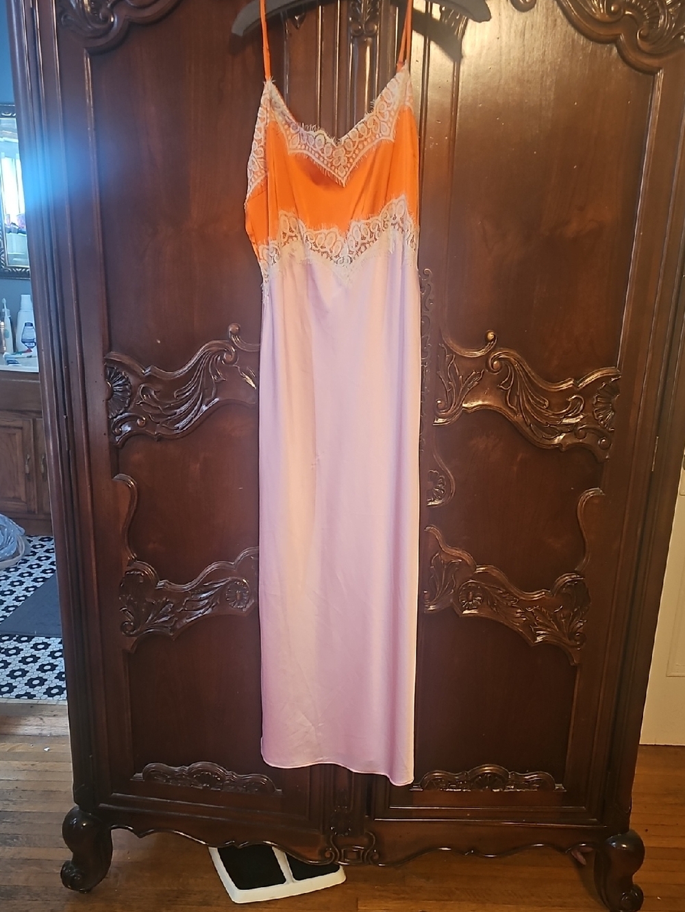 12th Tribe Satin Dress in Bright Orange with White Trim